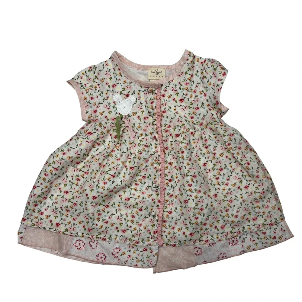 Disney Signature Baby Girl Dress 6 Months Floral‎ Print White Pink Cotton Silk